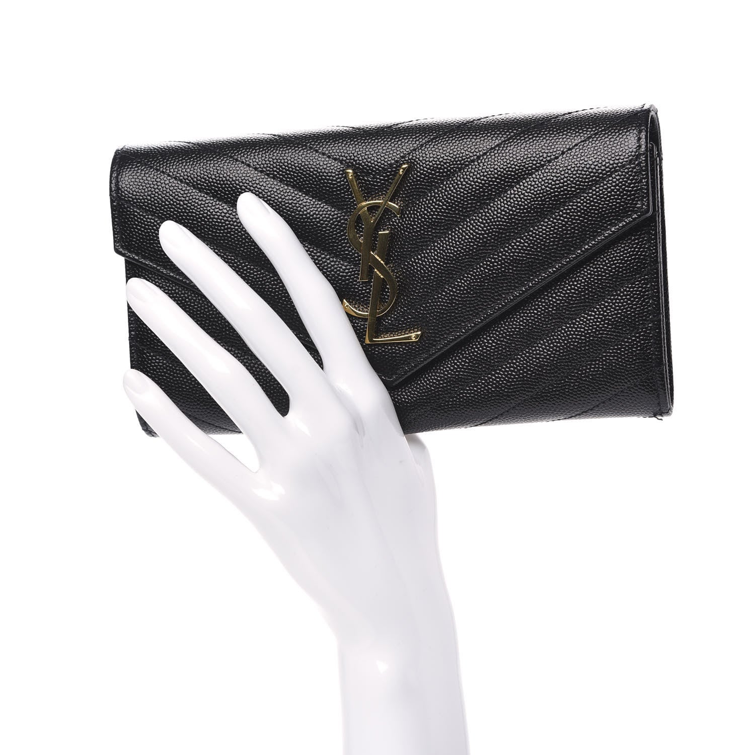 Saint Laurent Grain De Poudre Matelasse Chevron Monogram Flap Wallet Black 2 of 10