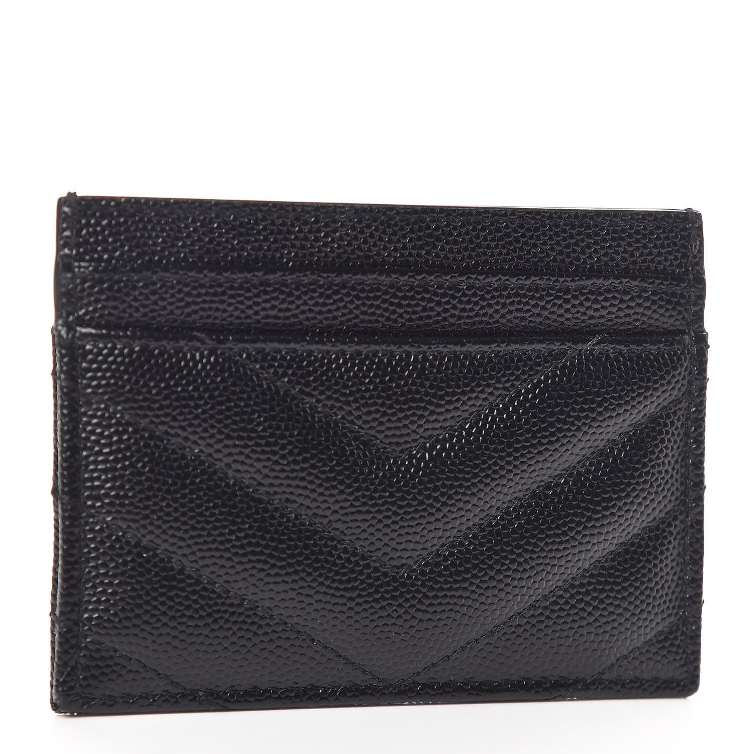 Saint Laurent Grain De Poudre Matelasse Chevron Monogram Credit Card Case Black 3 of 7