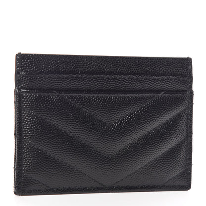 Saint Laurent Grain De Poudre Matelasse Chevron Monogram Credit Card Case Black 3 of 7