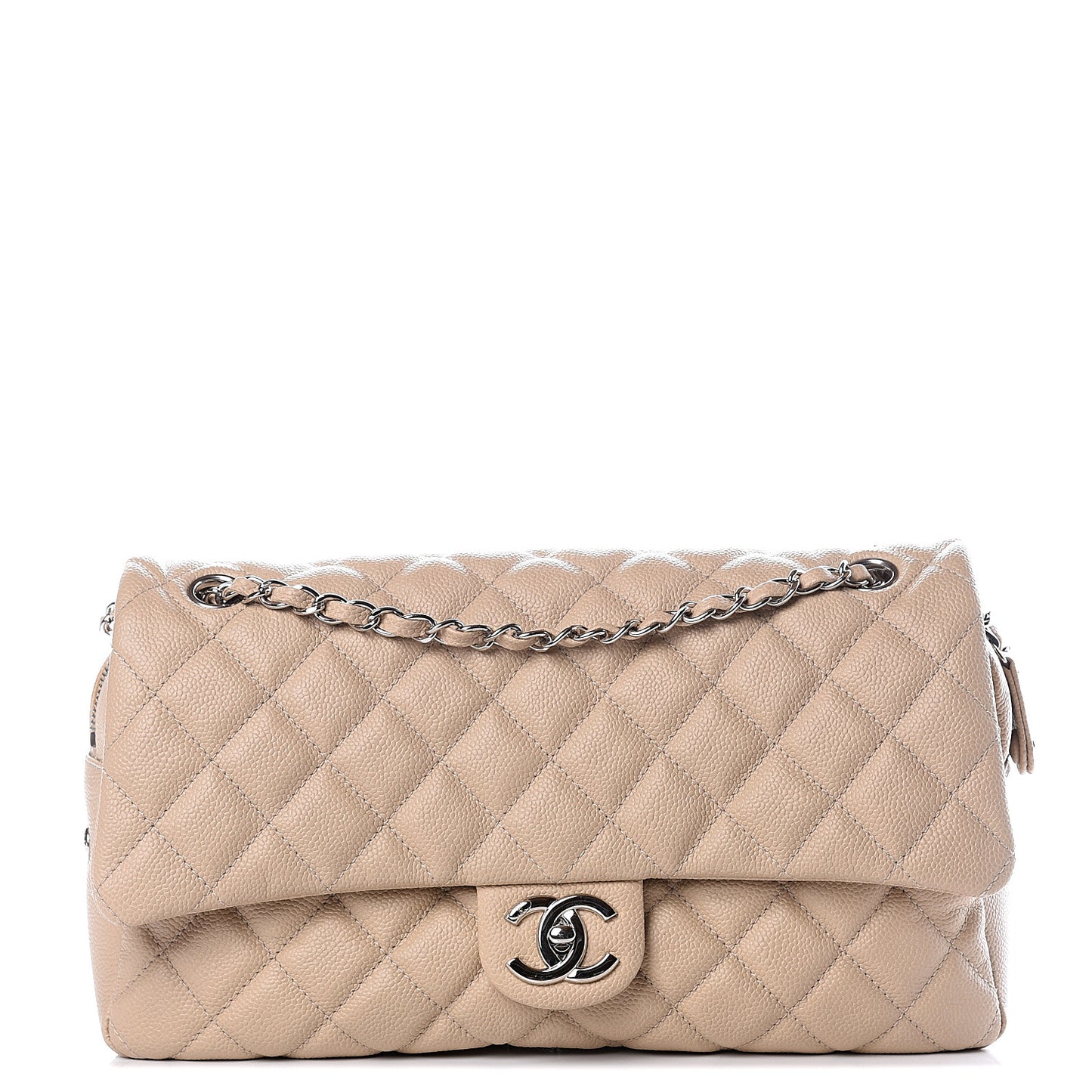 Caviar Quilted Jumbo Easy Flap Beige
