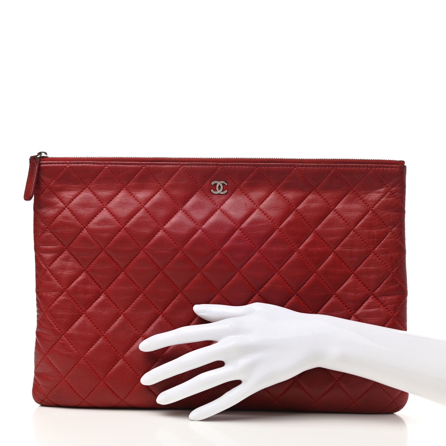 Chanel Lambskin Quilted Large Cosmetic Case Red 2 of 12