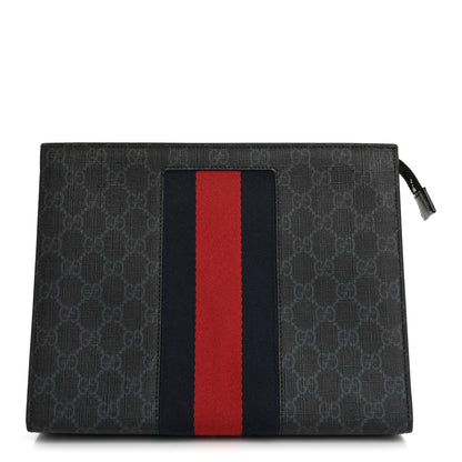 Gucci GG Supreme Monogram Selleria Calfskin Web New Web Cosmetic Case Black 1 of 10