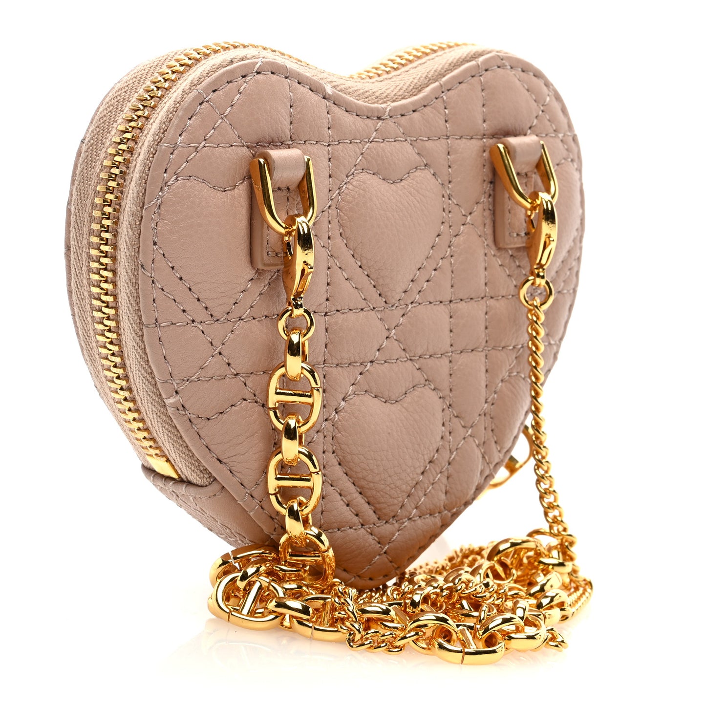 Calfskin Cannage Dioramour Caro Heart Pouch With Chain Latte