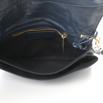 Balenciaga Agneau Giant 12 Gold Hardware Envelope Strap Clutch Bleu Obscur 5 of 10