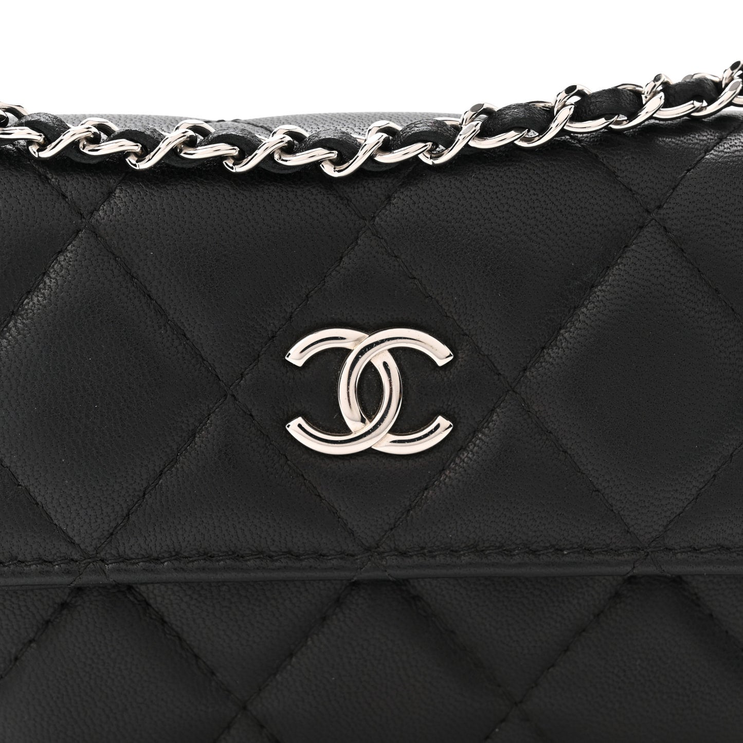 Lambskin Quilted Card Holder On Chain Black