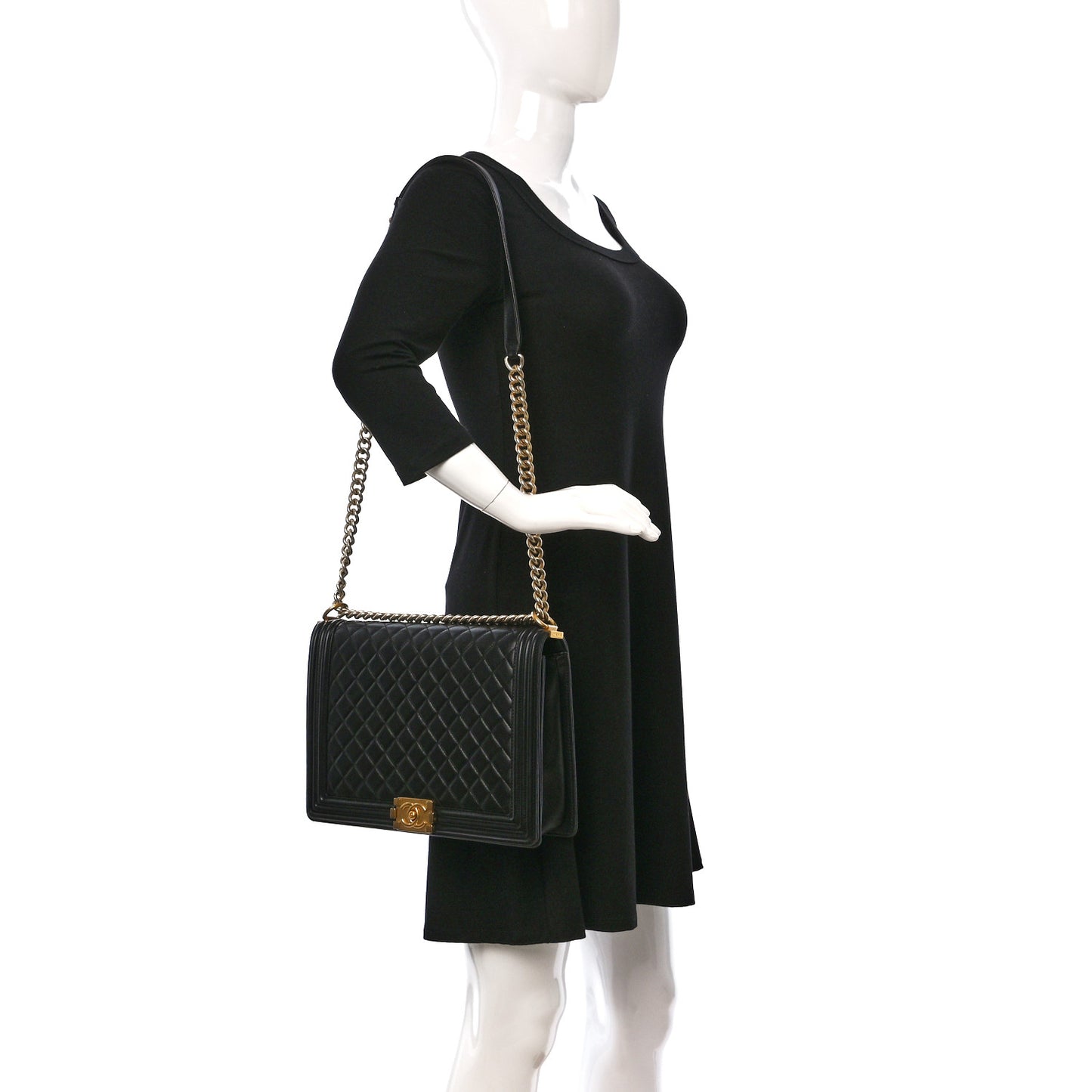 Lambskin Quilted Large Boy Flap Black