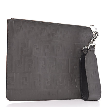 Fendi Vitello Grace FF 1974 Embossed Flat Pouch Anthracite 3 of 7