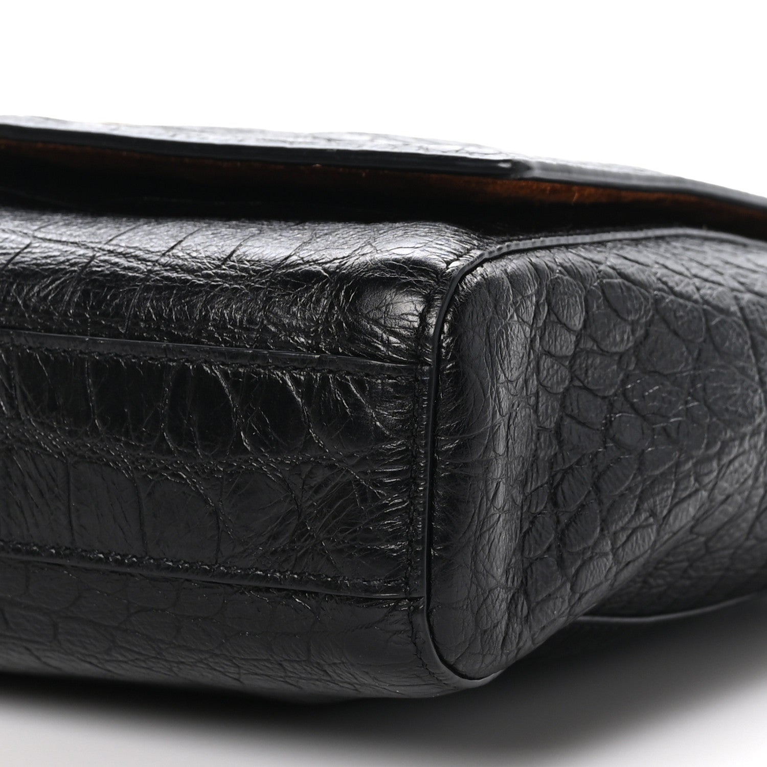 Saint Laurent Calfskin Crocodile Embossed Suede Medium Reversible Monogram Kate Satchel Military Taupe 10 of 10
