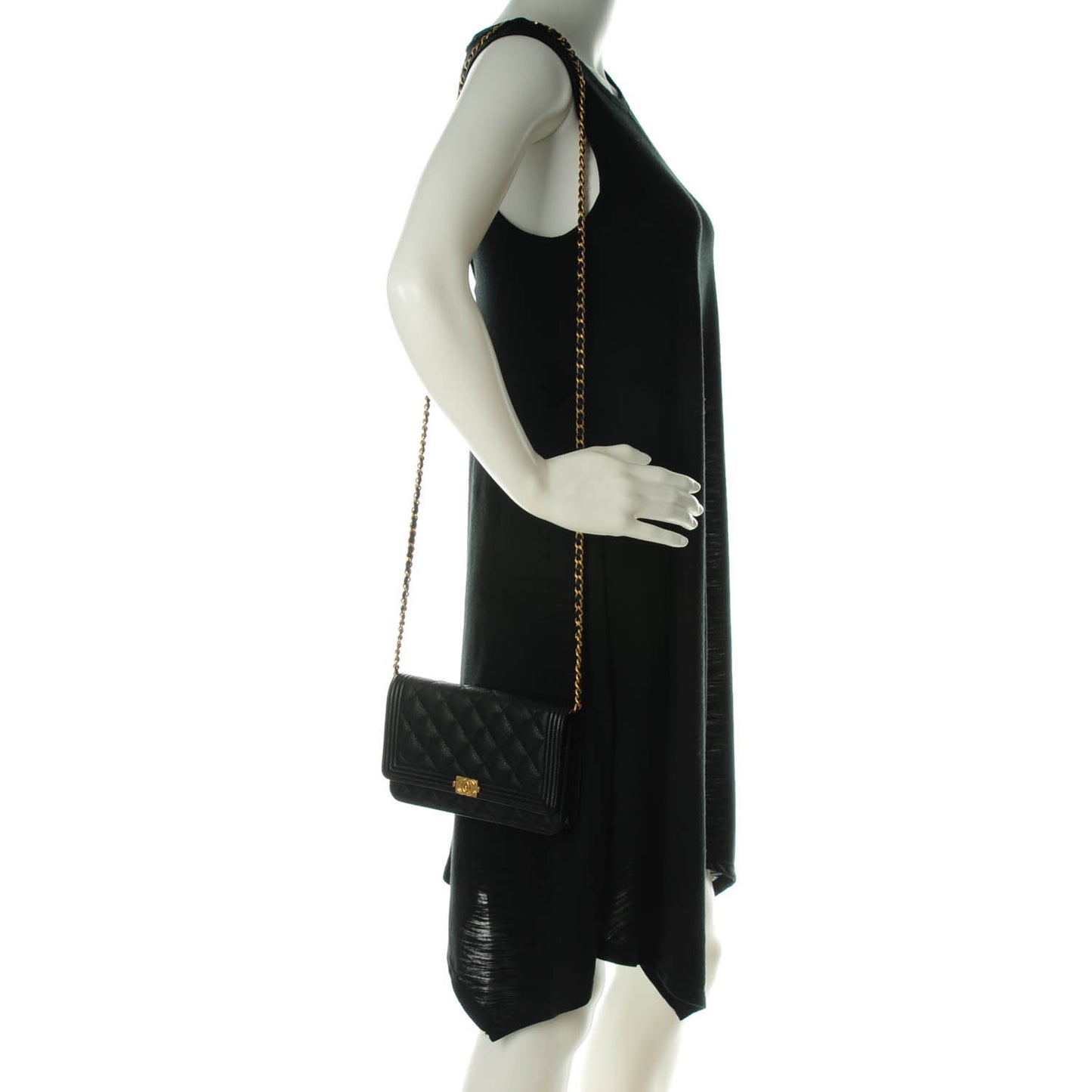 Caviar Quilted Boy Wallet On Chain WOC Black