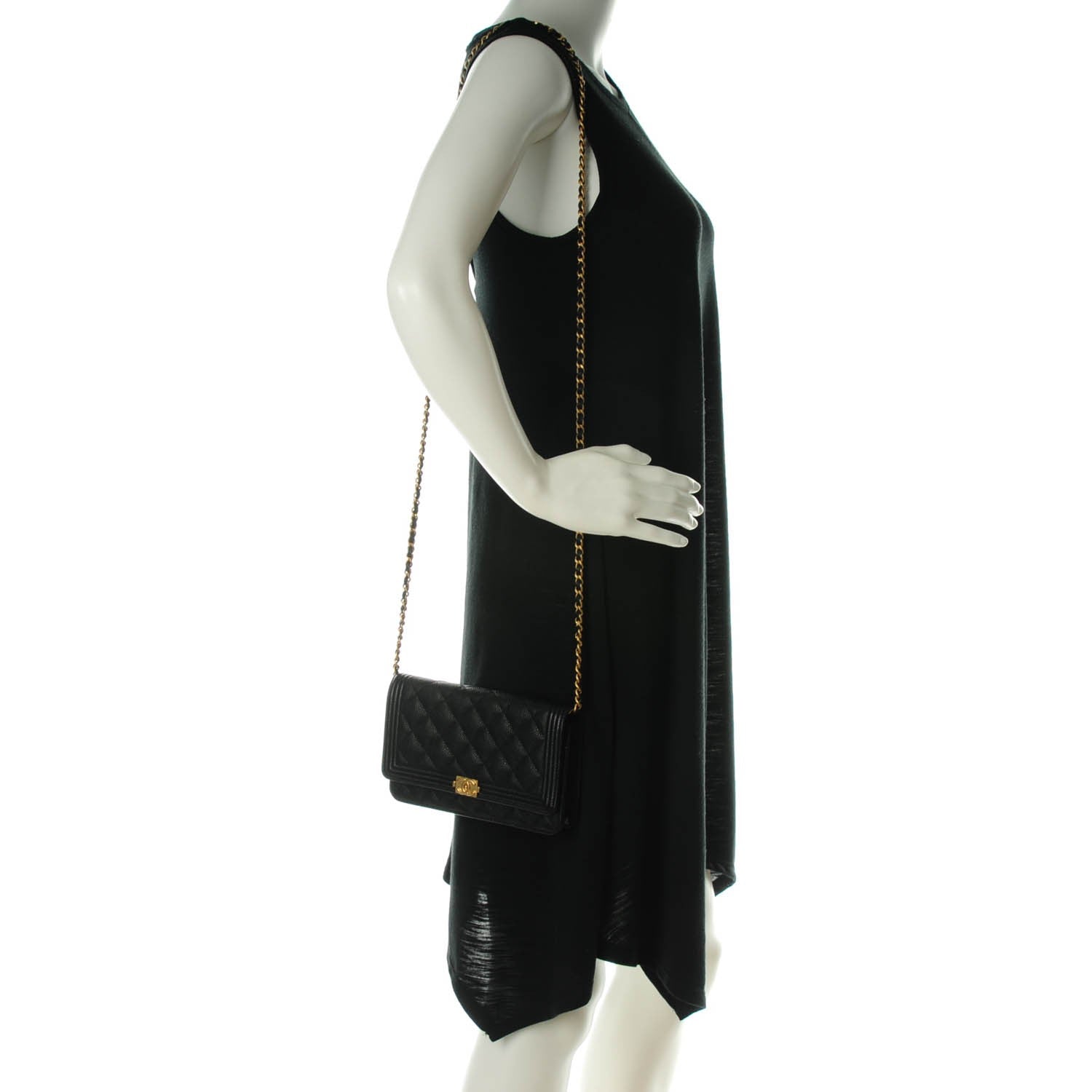 Chanel Caviar Quilted Boy Wallet On Chain WOC Black 2 of 8