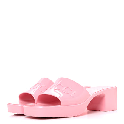 Gucci Rubber Gucci Logo Womens Platform 20/60mm Slide Sandals 38 Wild Rose 4 of 11