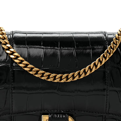 Balenciaga Shiny Calfskin Crocodile Embossed Hourglass Chain Bag Black 8 of 13