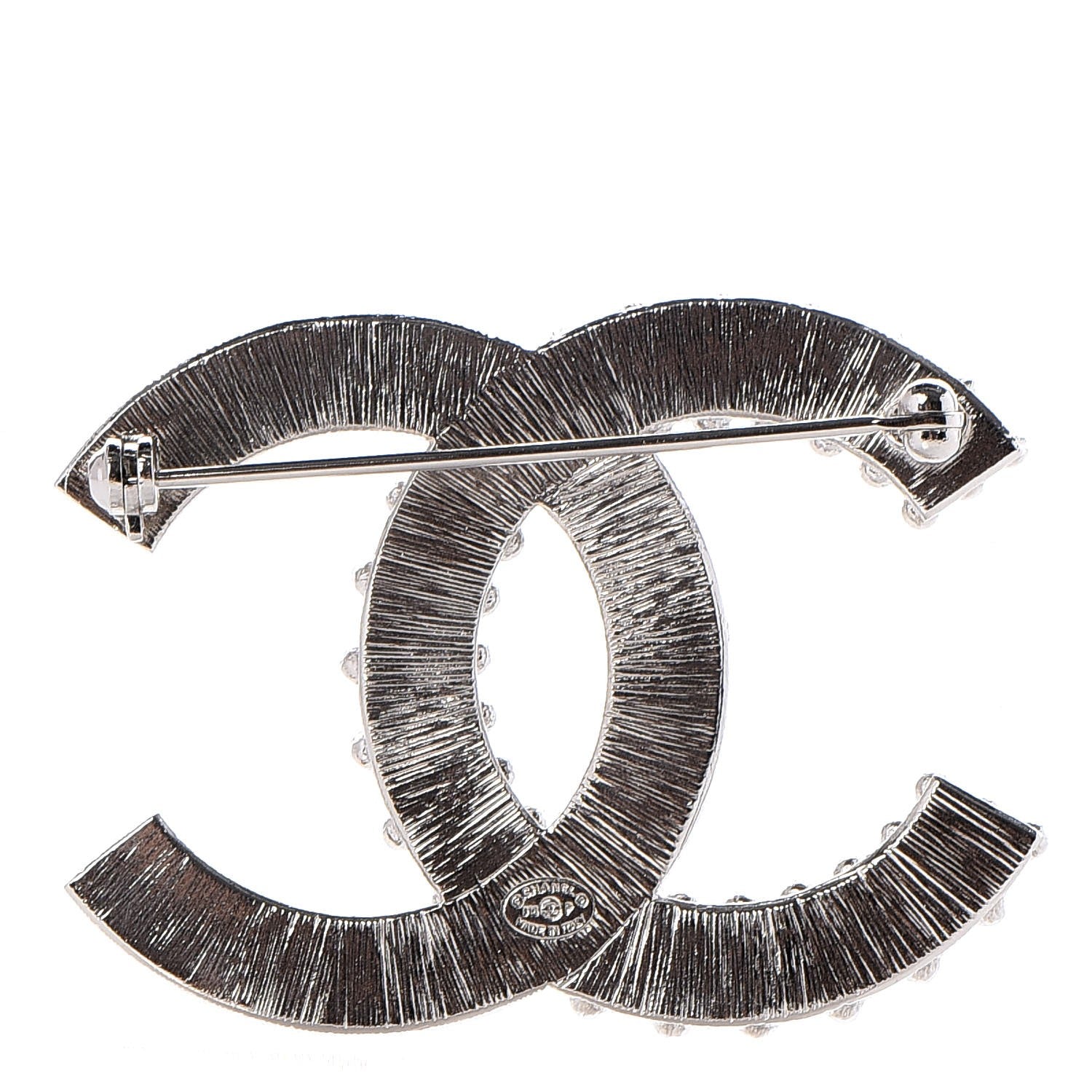 Chanel Baguette Round Crystal CC Brooch Silver 3 of 5