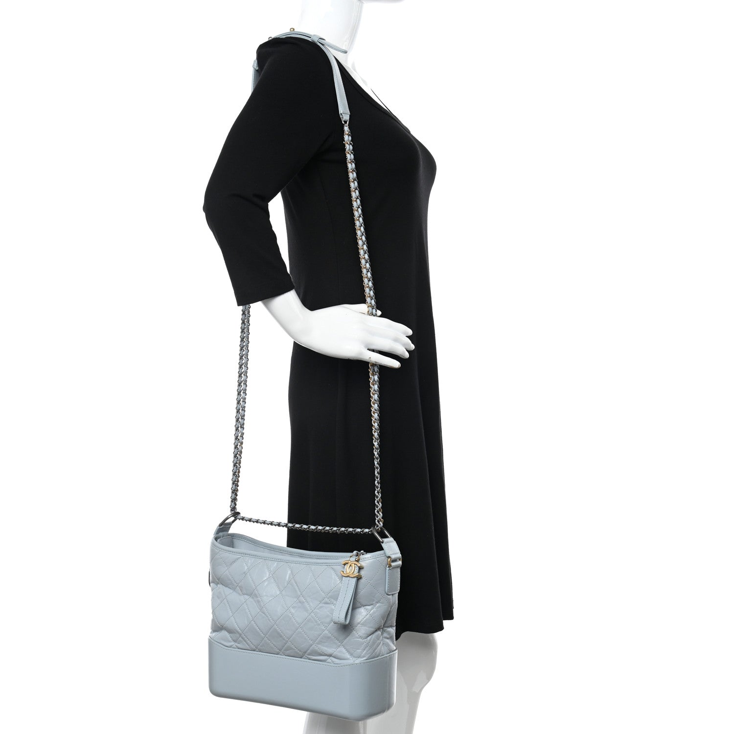 Chanel Aged Calfskin Quilted Medium Gabrielle Hobo Light Blue 2 of 10