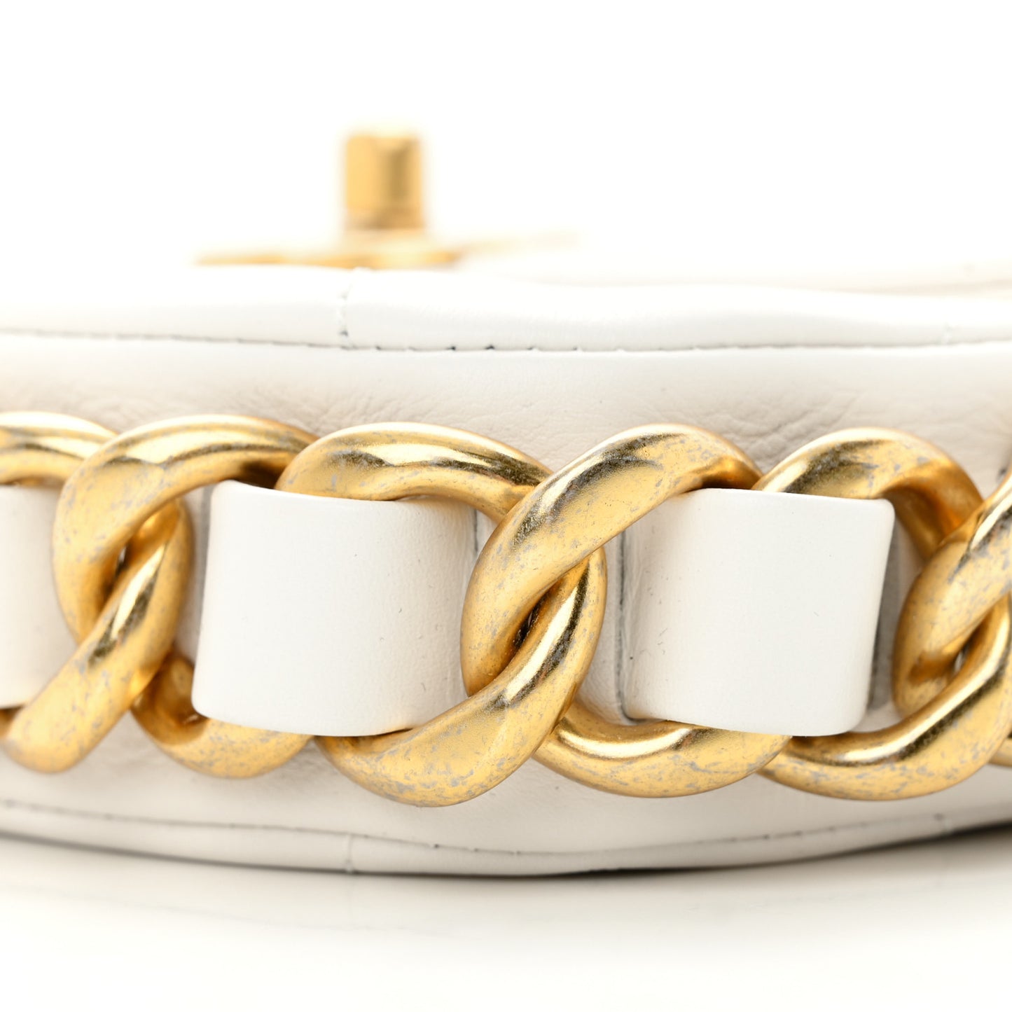 Calfskin Quilted Small Framing Chain Bag White