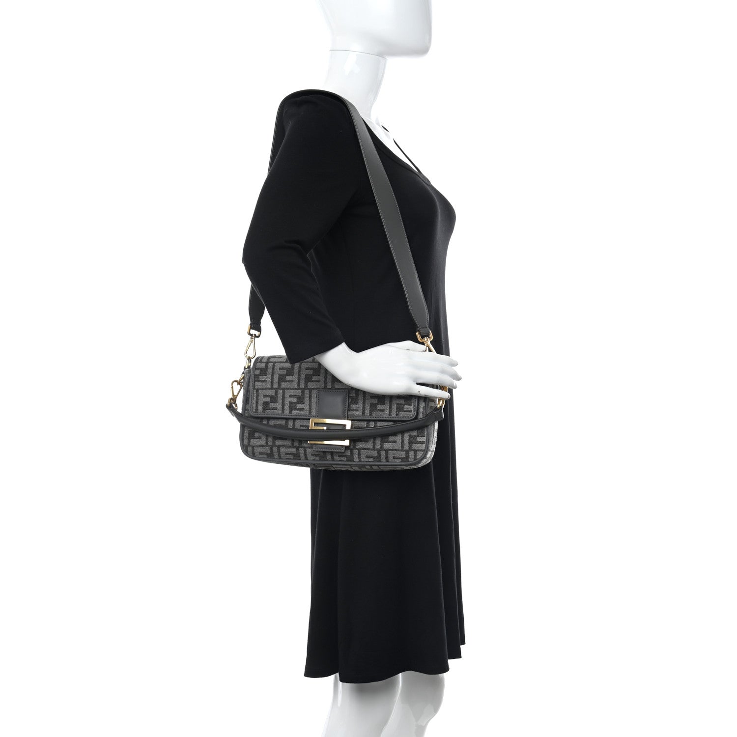 Fendi Chenille FF Embroidered Baguette Antracite Asfalto 2 of 9