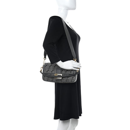 Fendi Chenille FF Embroidered Baguette Antracite Asfalto 2 of 9