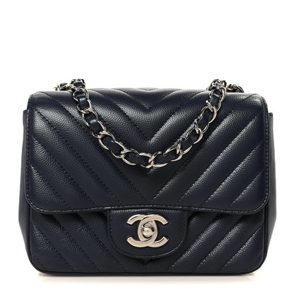 Chanel Caviar Chevron Quilted Mini Square Flap Blue 1 of 12