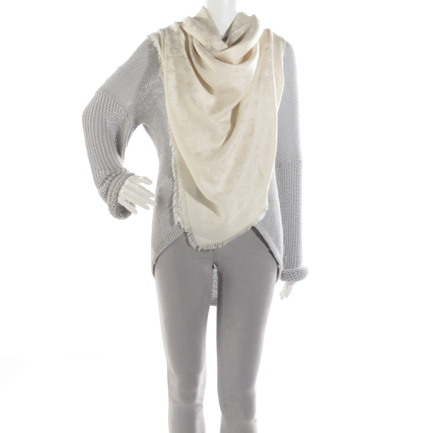Louis Vuitton Wool Silk Monogram Shawl White 2 of 5