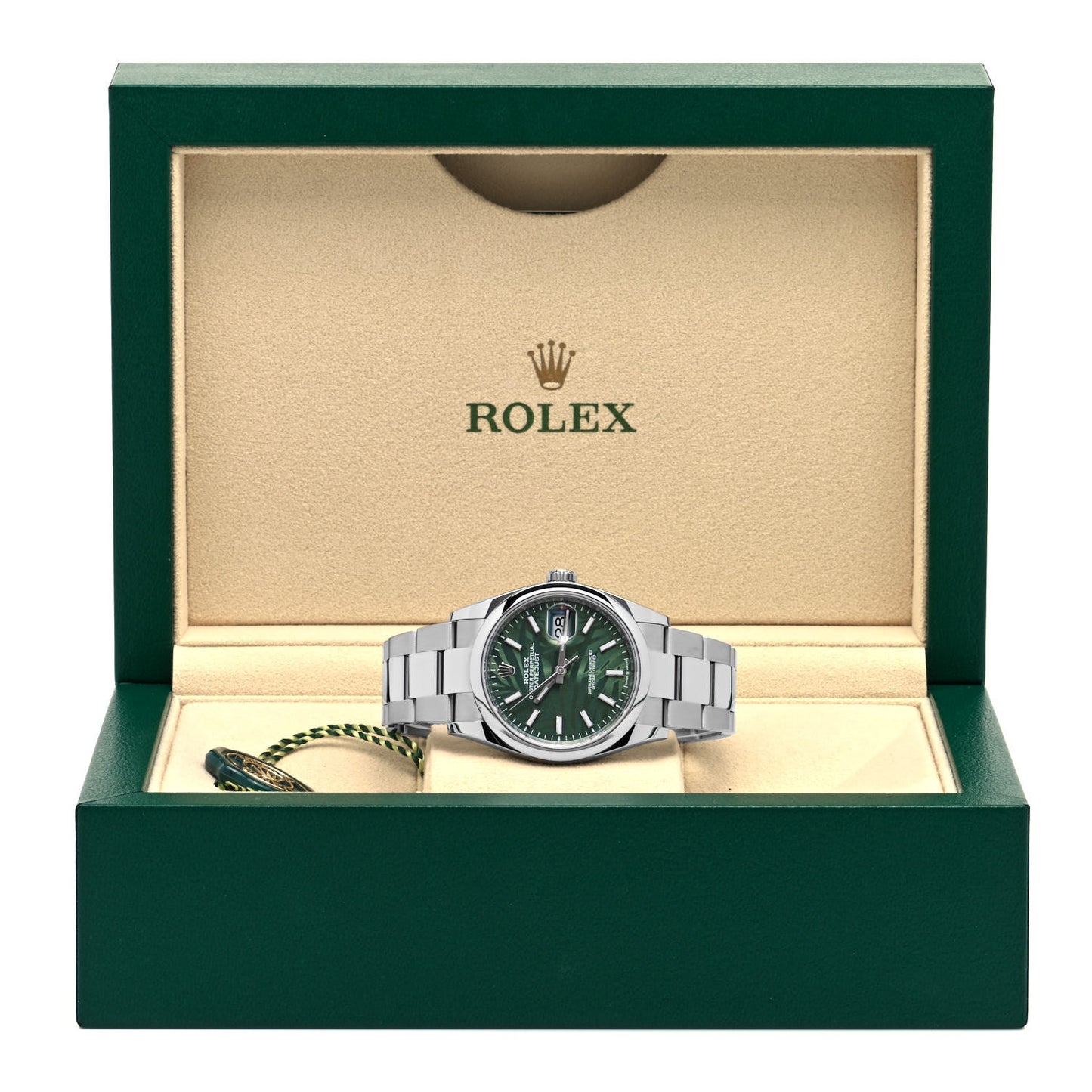 Stainless Steel 36mm Oyster Perpetual Datejust Watch Olive Green Palm 126200