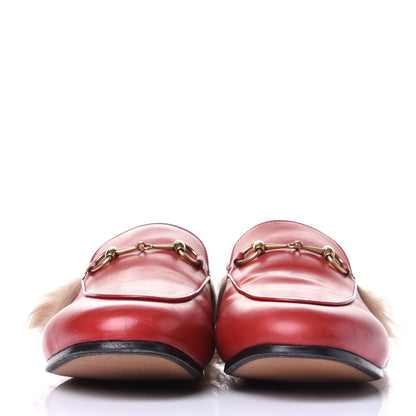 Gucci Betis Glamour Calfskin Fur Womens Princetown Slippers 39 Hibiscus Red Naturale 2 of 10