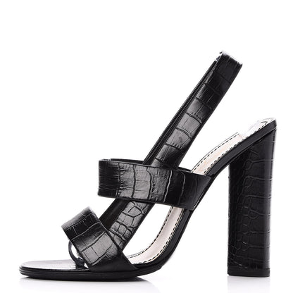 Saint Laurent Calfskin Crocodile Embossed Sandals 39 Black 1 of 12