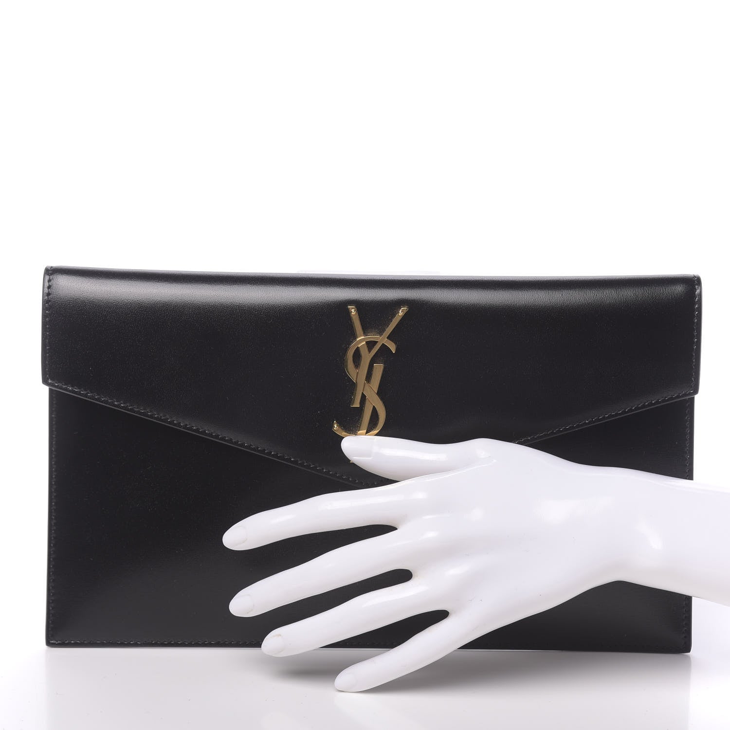 Saint Laurent Smooth Shiny Calfskin Monogram Uptown Pouch Black 2 of 6