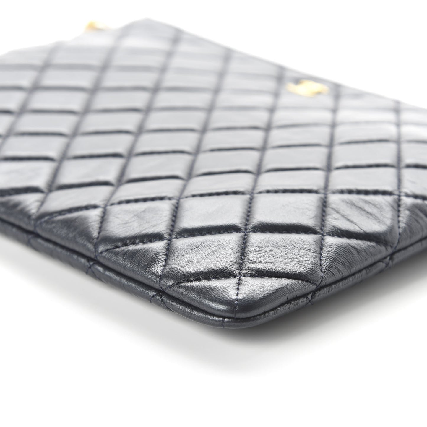 Lambskin Quilted Pearl Crush Medium Cosmetic Case Dark Blue