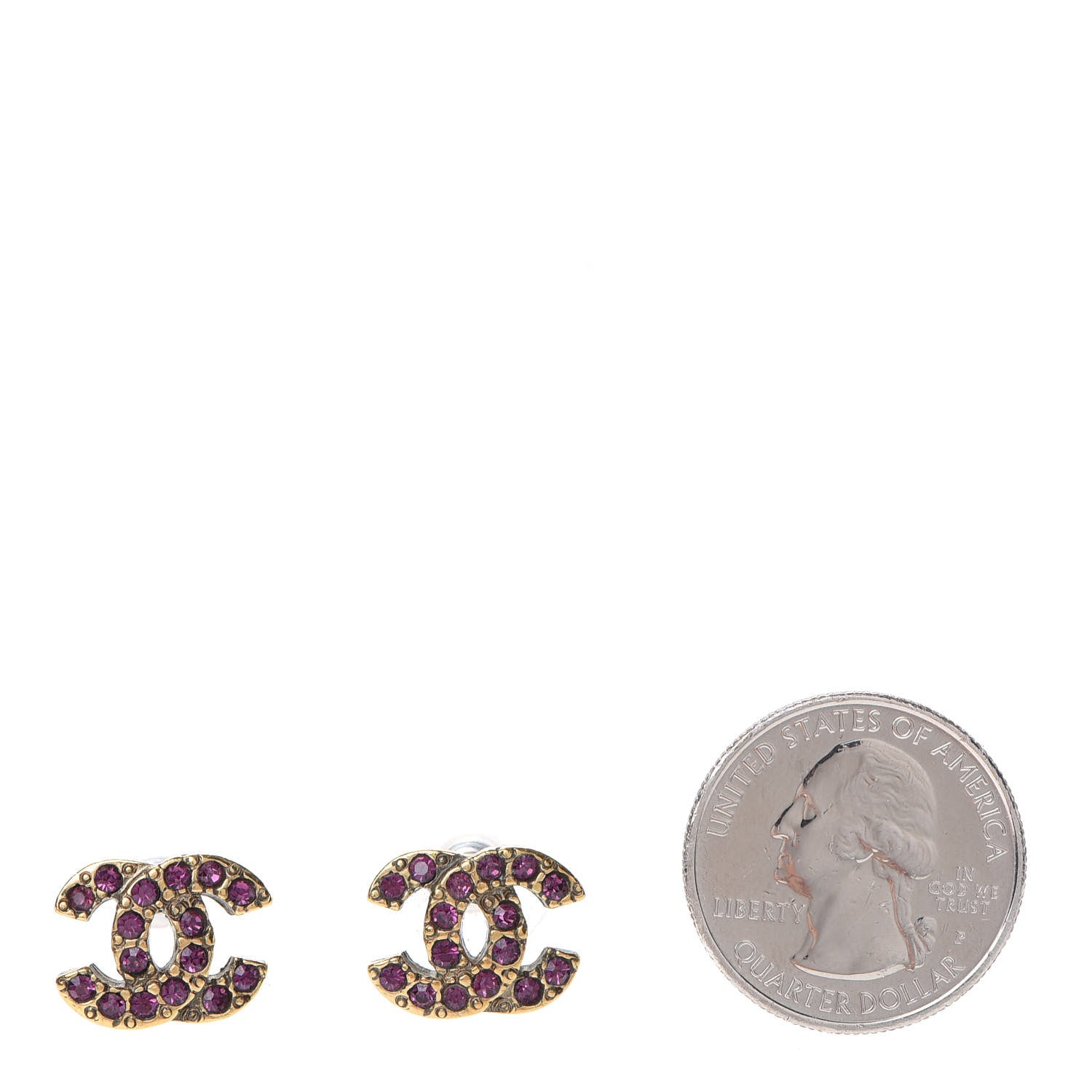 Chanel Crystal CC Earrings Gold Purple 2 of 7