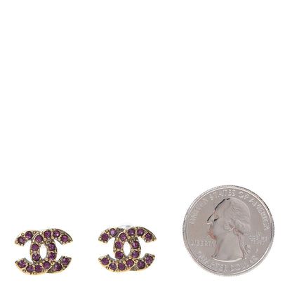 Chanel Crystal CC Earrings Gold Purple 2 of 7