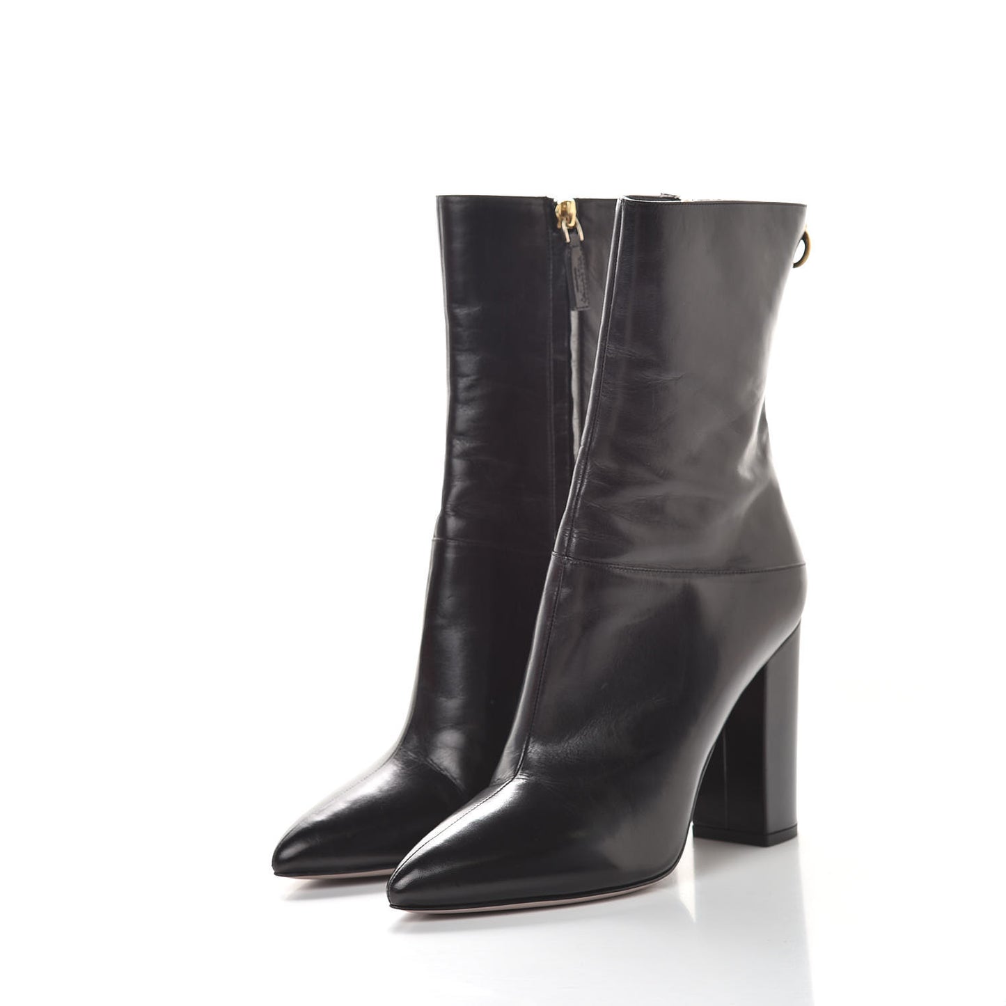 Glossy Calfskin Ringstud 100 Ankle Boots 39 Black