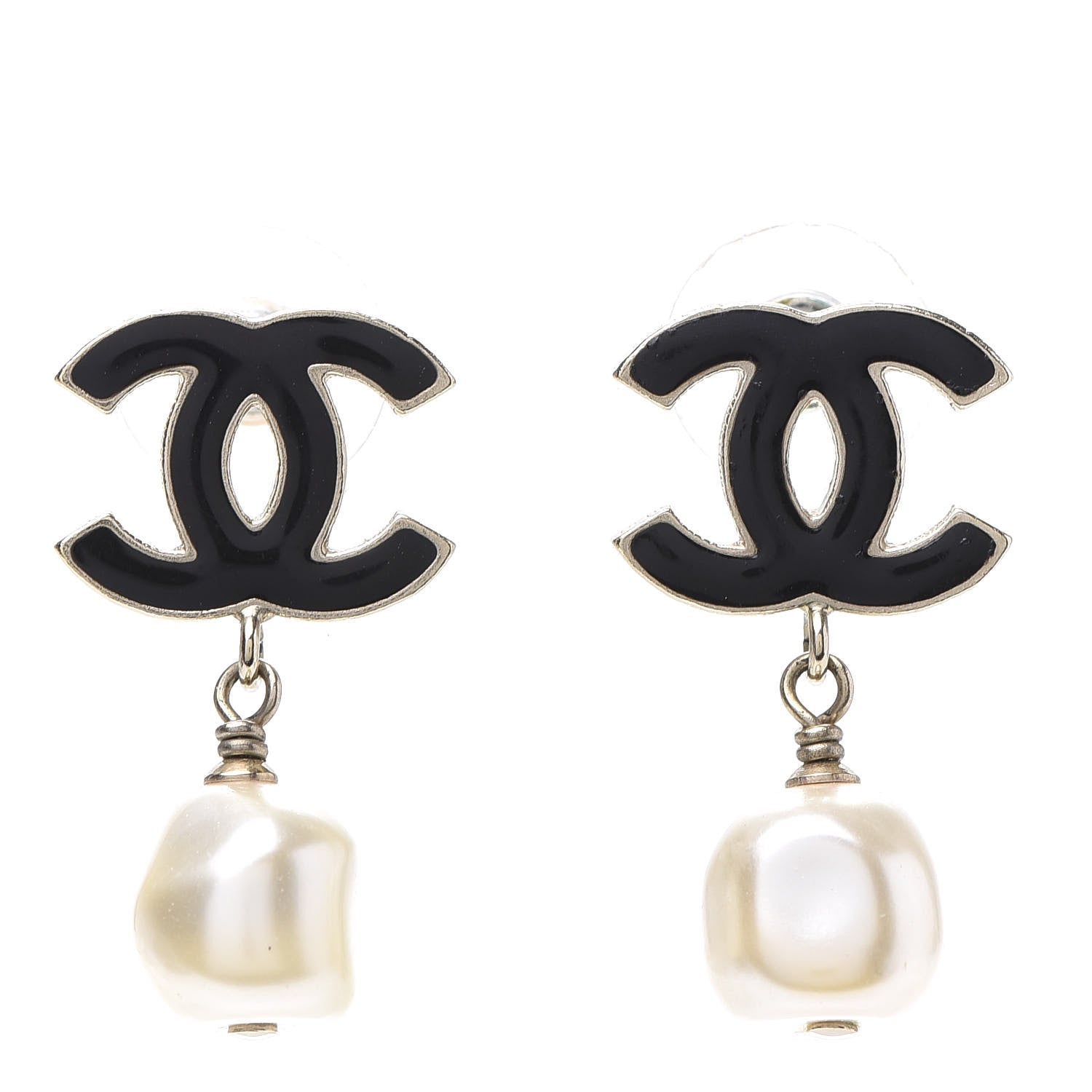 Chanel Pearl Enamel CC Drop Earrings Black 1 of 5