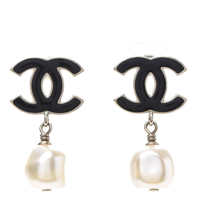 Chanel Pearl Enamel CC Drop Earrings Black 1 of 5
