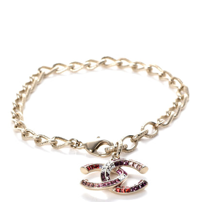Chanel Baguette Crystal CC Bracelet Gold Fuchsia Purple 1 of 7