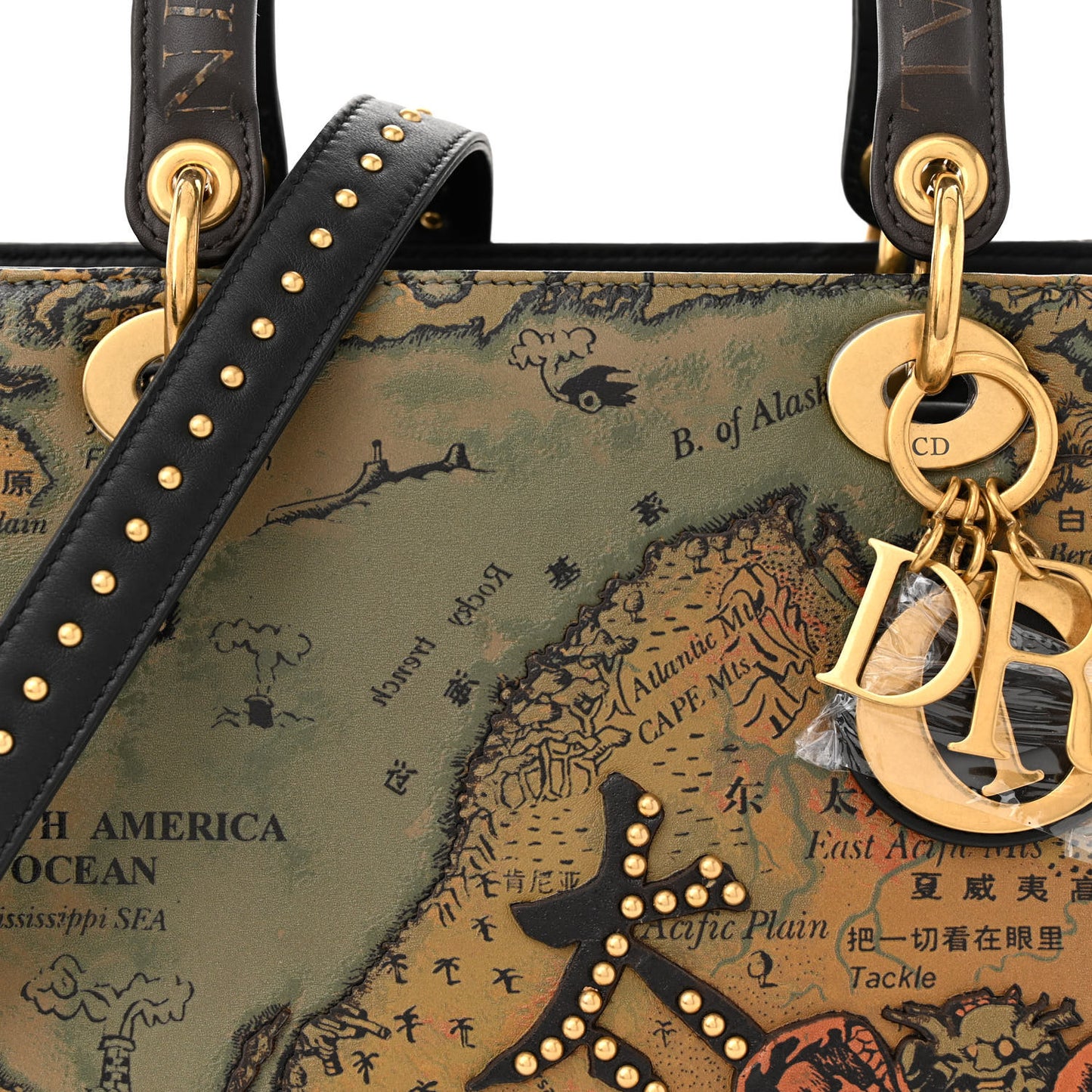 Calfskin New World Physical Print Studded Medium Lady Dior Multicolor