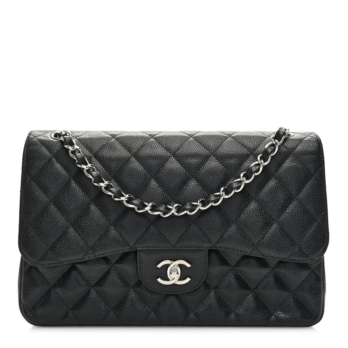 Caviar Quilted Jumbo Double Flap Black