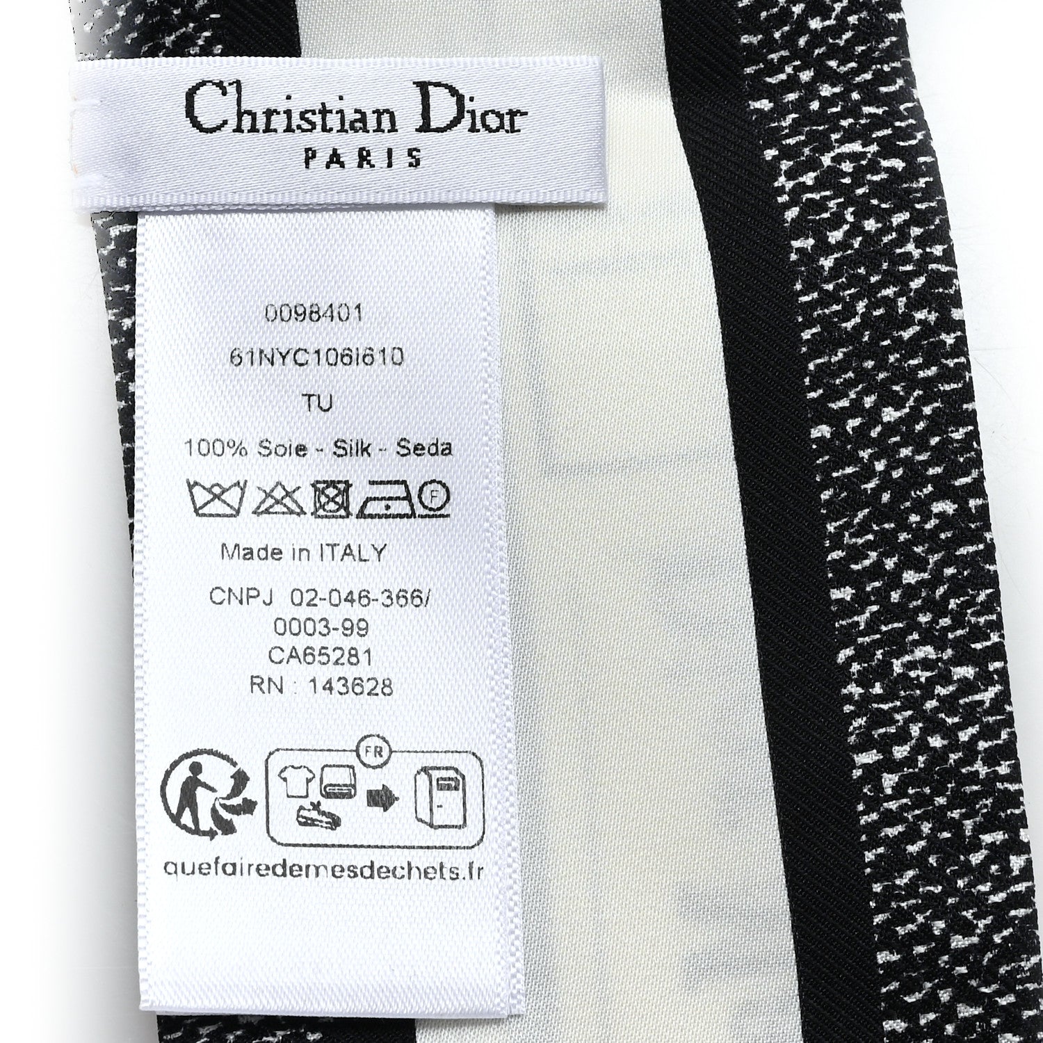 Christian Dior Silk Twill Newspaper Mitzah Scarf White Black