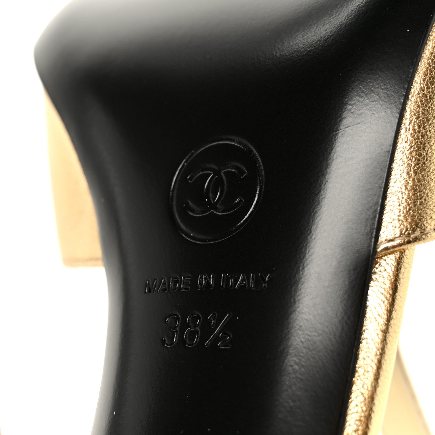 Chanel Laminated Lambskin Cap Toe Pumps 38.5 Gold Black 8 of 10