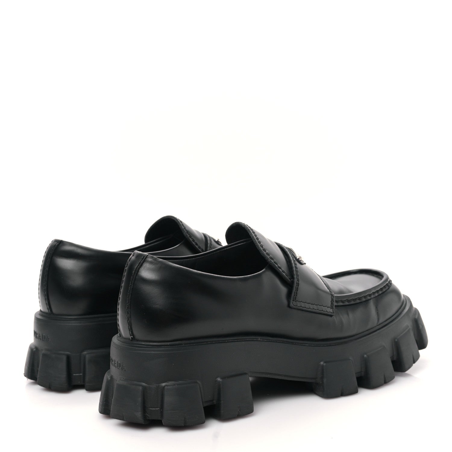 Prada Spazzolato Rois Metal Triangle Logo Mens Monolith 60mm Loafers 7 Black 4 of 8
