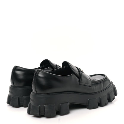Prada Spazzolato Rois Metal Triangle Logo Mens Monolith 60mm Loafers 7 Black 4 of 8