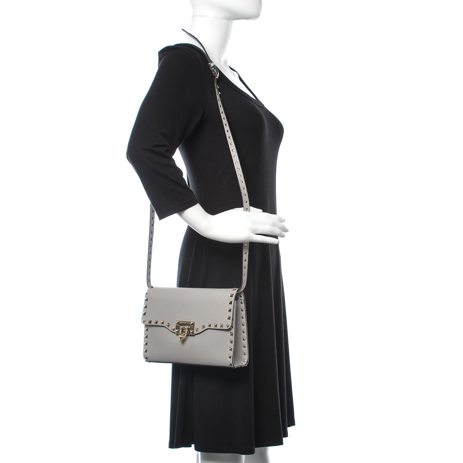 Valentino Garavani Pebbled Calfskin Medium Rockstud Flip Lock Crossbody Bag Pastel Grey 2 of 8