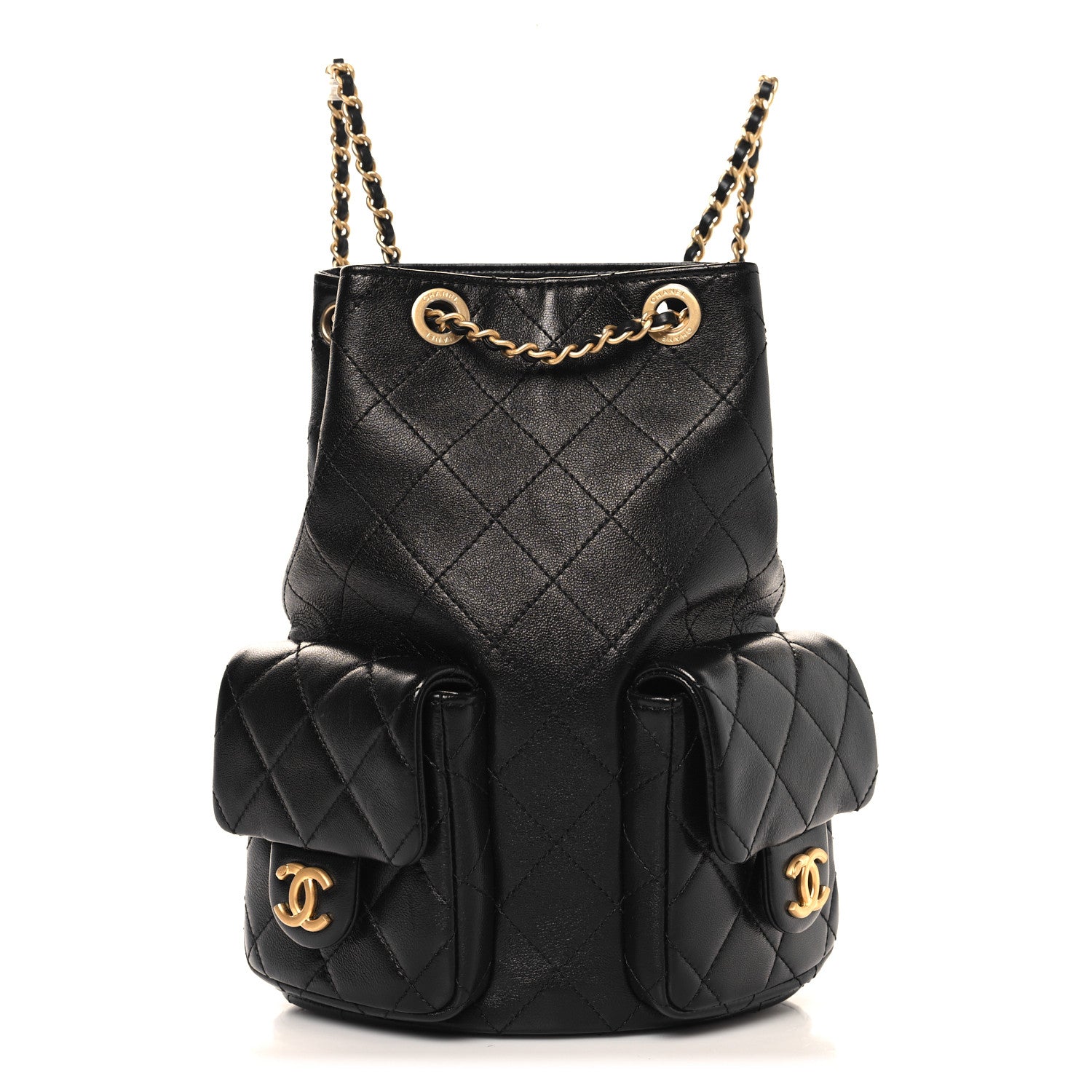 Chanel Shiny Lambskin Quilted Double Pocket Backpack Black 1 of 11