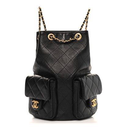 Chanel Shiny Lambskin Quilted Double Pocket Backpack Black 1 of 11