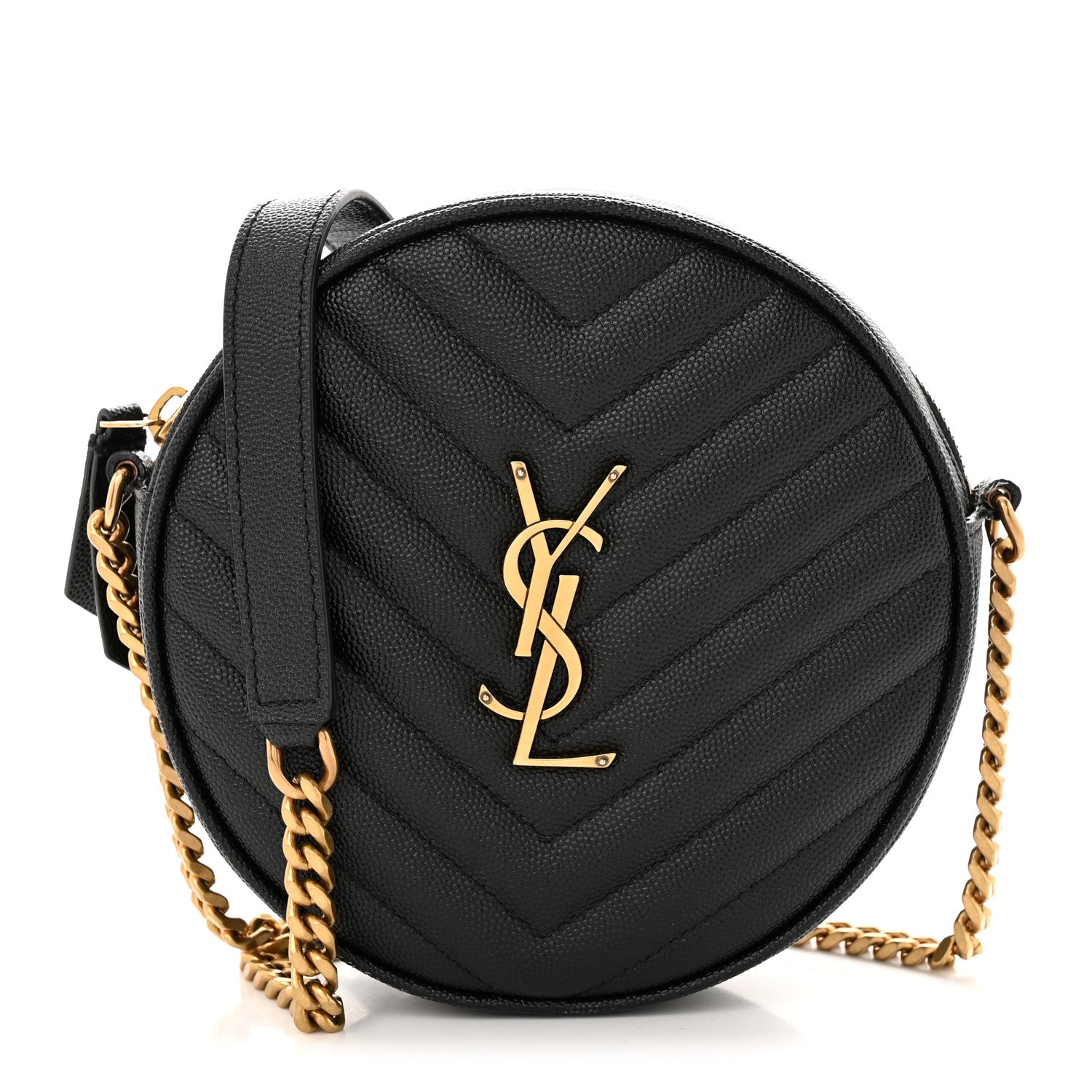 Saint Laurent Grain De Poudre Matelasse Chevron Quilted Round Vinyle Camera Bag Black 1 of 11