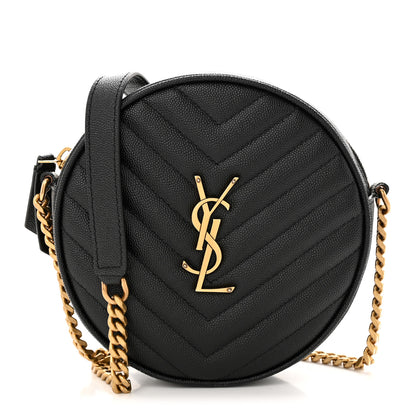 Saint Laurent Grain De Poudre Matelasse Chevron Quilted Round Vinyle Camera Bag Black 1 of 11