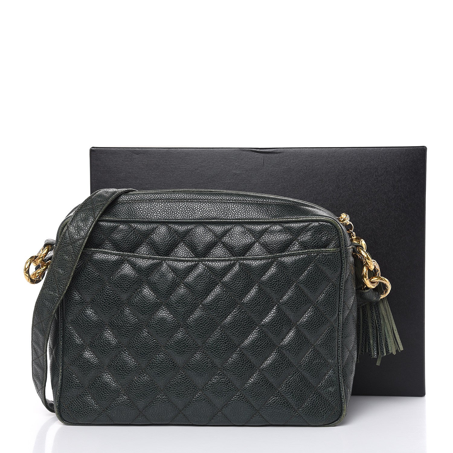Chanel Caviar Quilted Tassel Camera Bag Dark Green 14 of 18