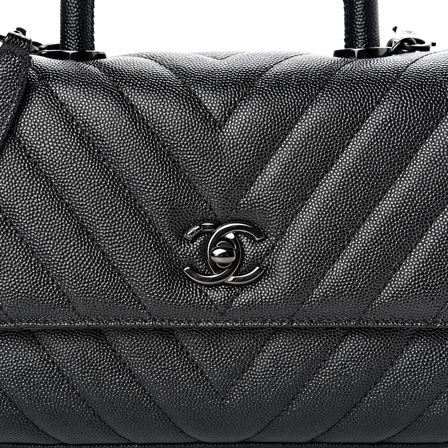 Caviar Chevron Quilted Mini Coco Handle Flap So Black