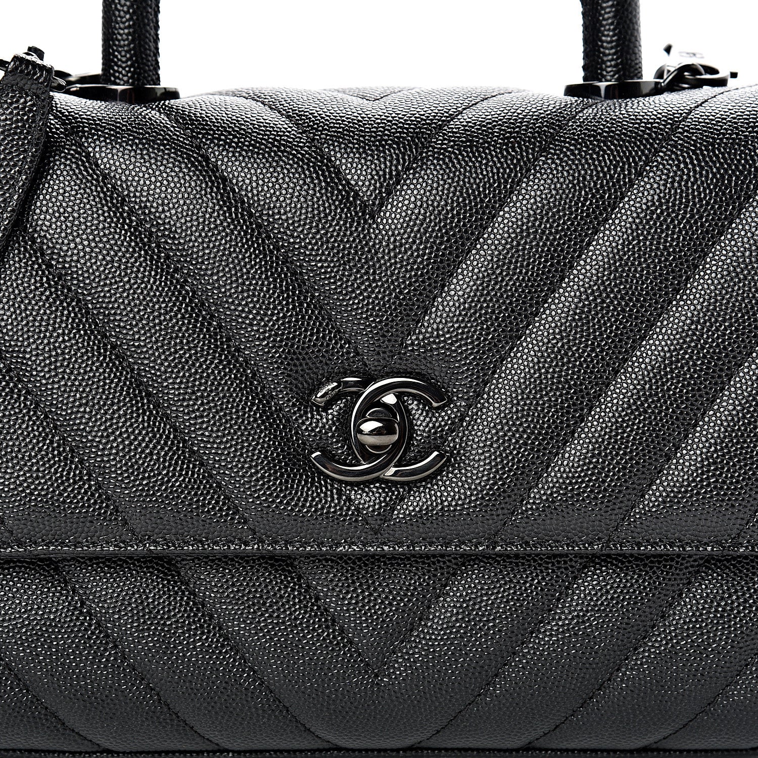 Chanel Caviar Chevron Quilted Mini Coco Handle Flap So Black 7 of 9