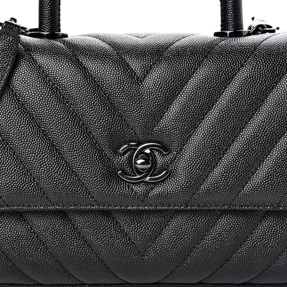 Chanel Caviar Chevron Quilted Mini Coco Handle Flap So Black 7 of 9