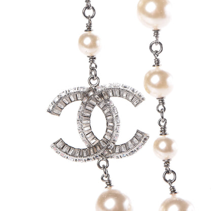 Chanel Pearl Baguette Crystal CC Long Necklace Silver 4 of 6